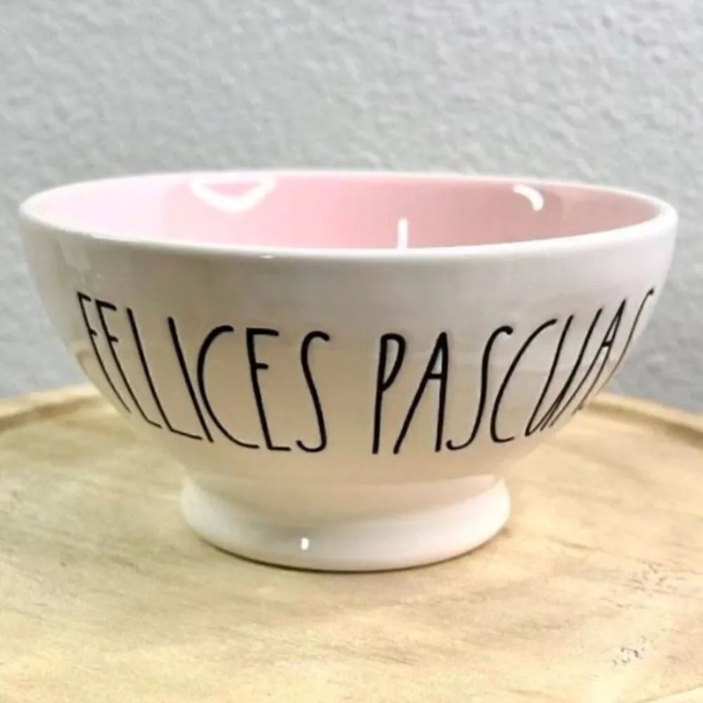 NWT Rae Dunn FELICES PASCUAS Spanish  Español white Pink Glossy Ceramic Bowl
